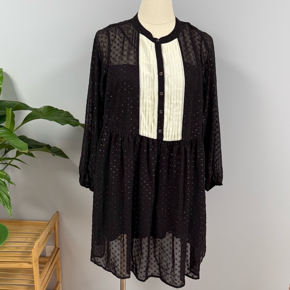 ModCloth Charms My Heart Swiss Dot Shift Dress 2X Black White Tuxedo Sheer *Read